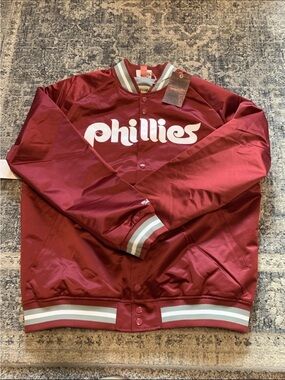 Philadelphia Phillies Mitchell and Ness Satin Jacket Burgundy Lrg